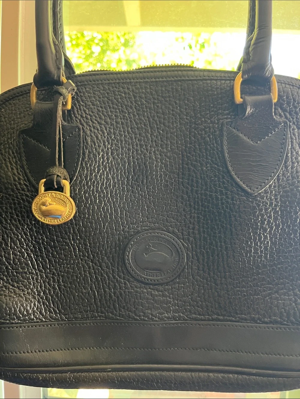 Dooney & Bourke Black Pebbled Leather Dome Satchel with Gold Hardware